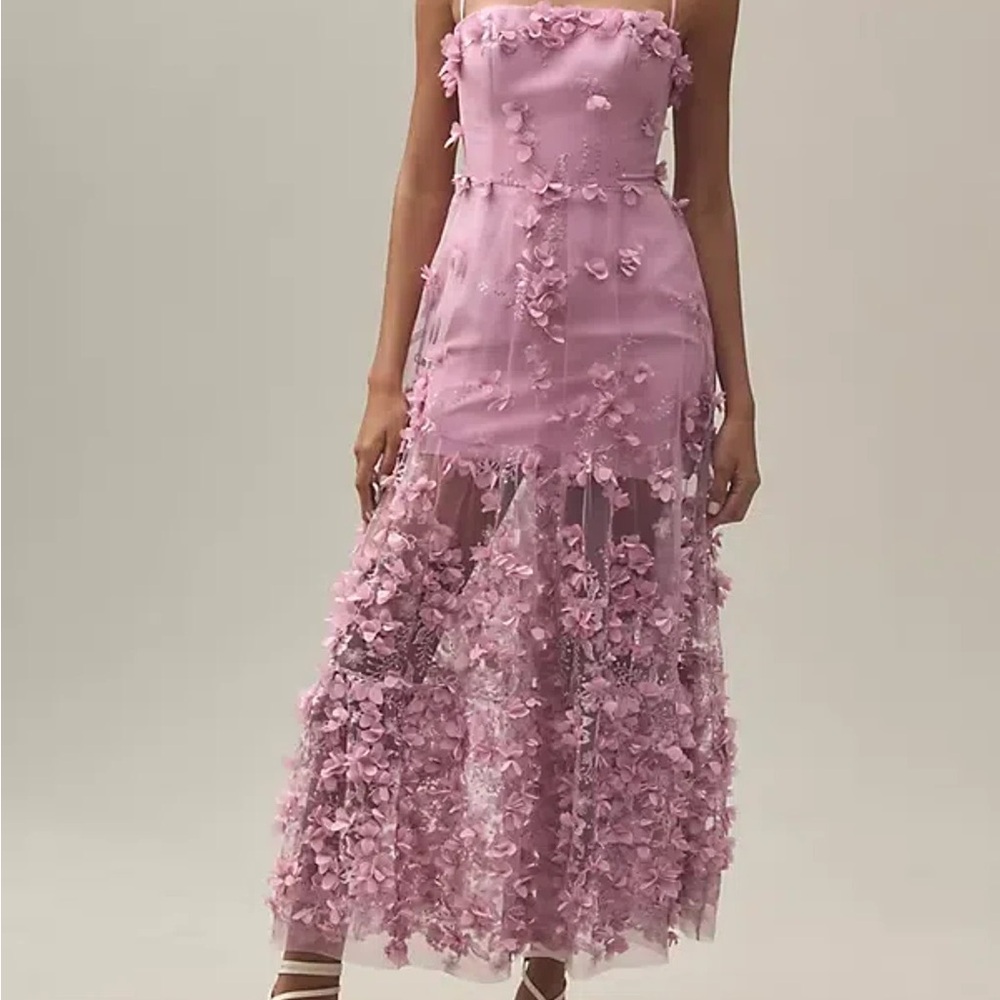 Helsi Audrey Square-Neck Floral Appliqué Sheer Midi Dress